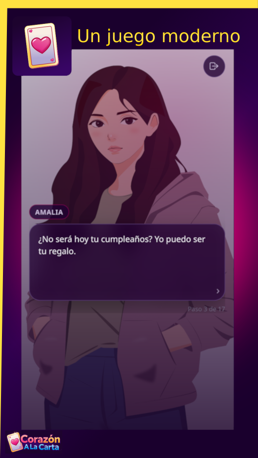 [9:16] Corazón A La Carta promo 2 art + Otome moderno UI app de citas instant play + Violeta magenta holográfico cian HUD + Luz de estudio vertical retrato + Alta calidad web promo