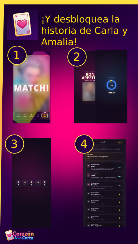 [9:16] Corazón A La Carta promo 4 art + Creadoras creators Otome contenido comunidad vibe + Paleta magenta cian holográfica streaming + Vertical retrato glossy key art + Alta calidad web promo